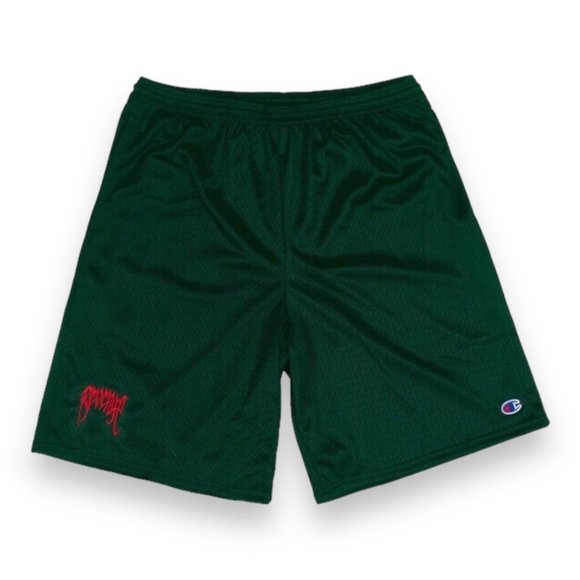 Revenge Mesh Embroidered Shorts Green - Picture 1 of 6